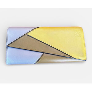 LOEWE Yellow Beige & Gray Leather Puzzle Long Snap Wallet